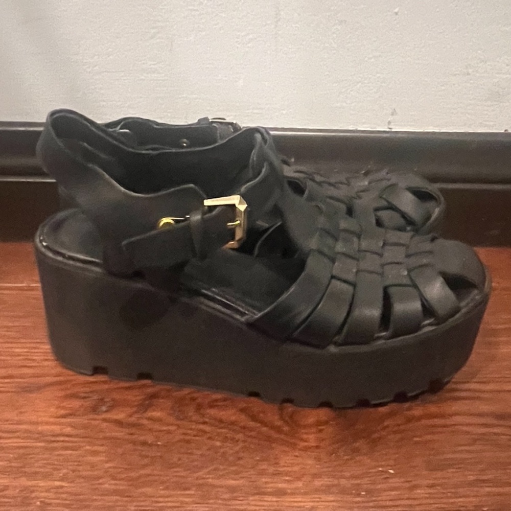 WINDSOR SMITH WOMEN’S LEATHER BLOCK PLATFORM SANDALS, SIZE US 7, BLACK - Picture 6 of 14